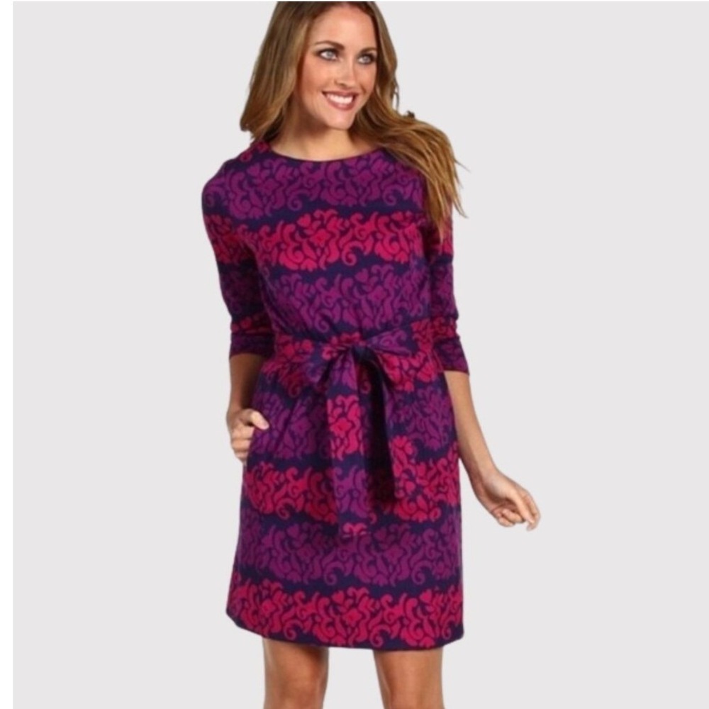 Lilly Pulitzer Dress Jonah Jacquard M Pink Purple Tie Waist Resort Pockets
